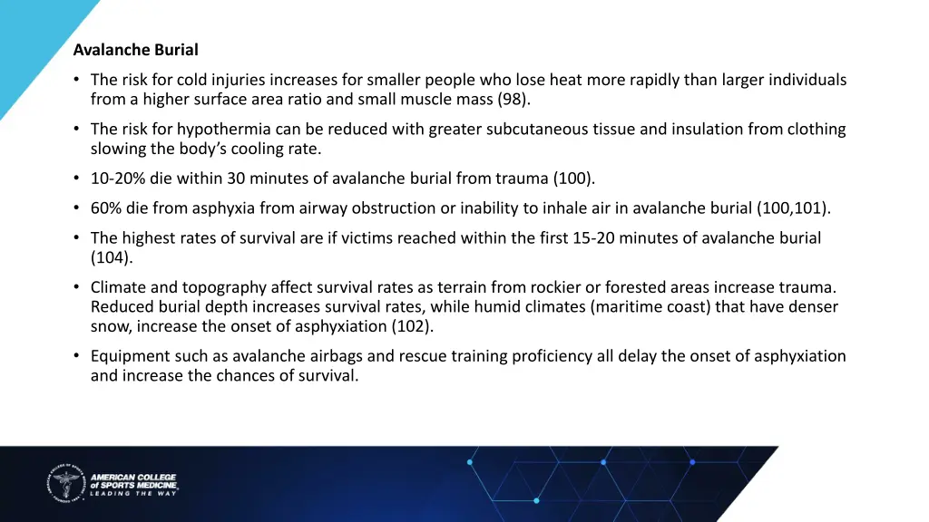 avalanche burial the risk for cold injuries