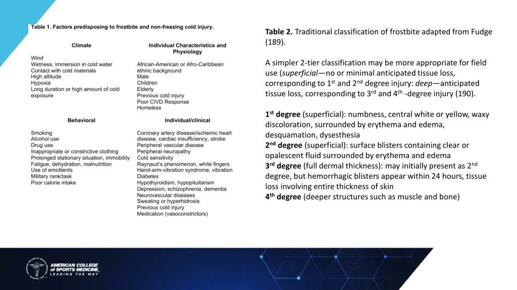 table 2 traditional classification of frostbite