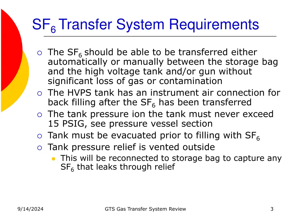 sf 6 transfer system requirements