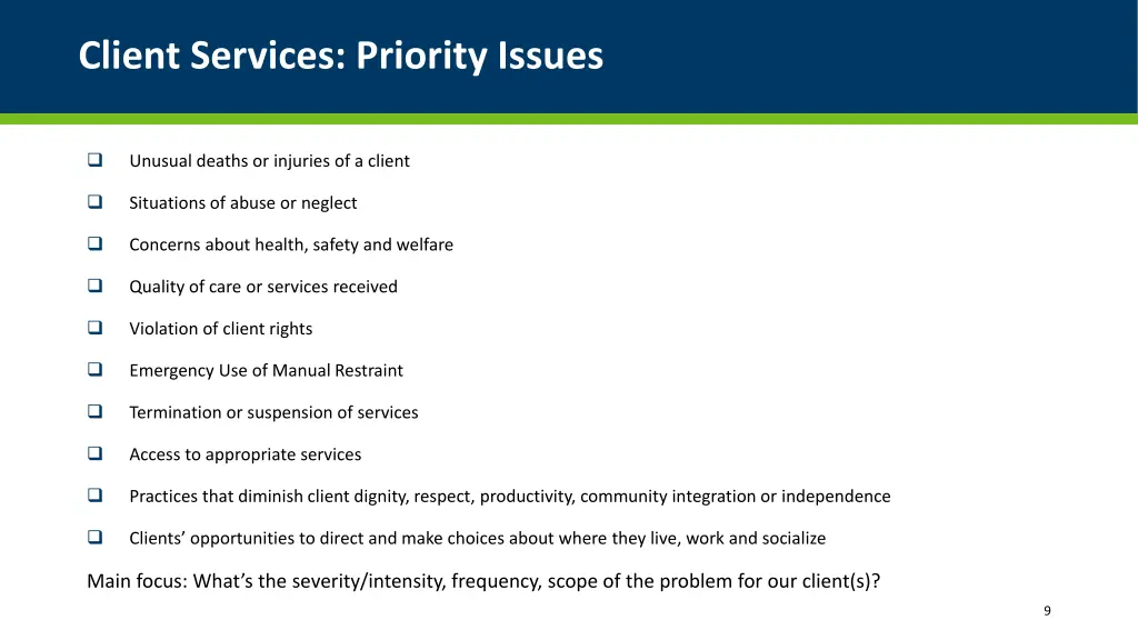 client services priority issues