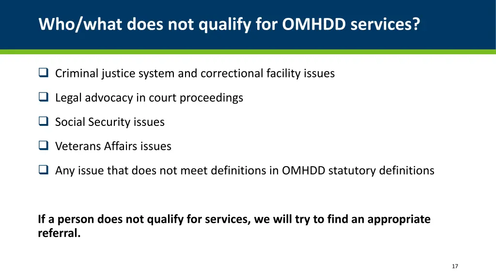 who what does not qualify for omhdd services