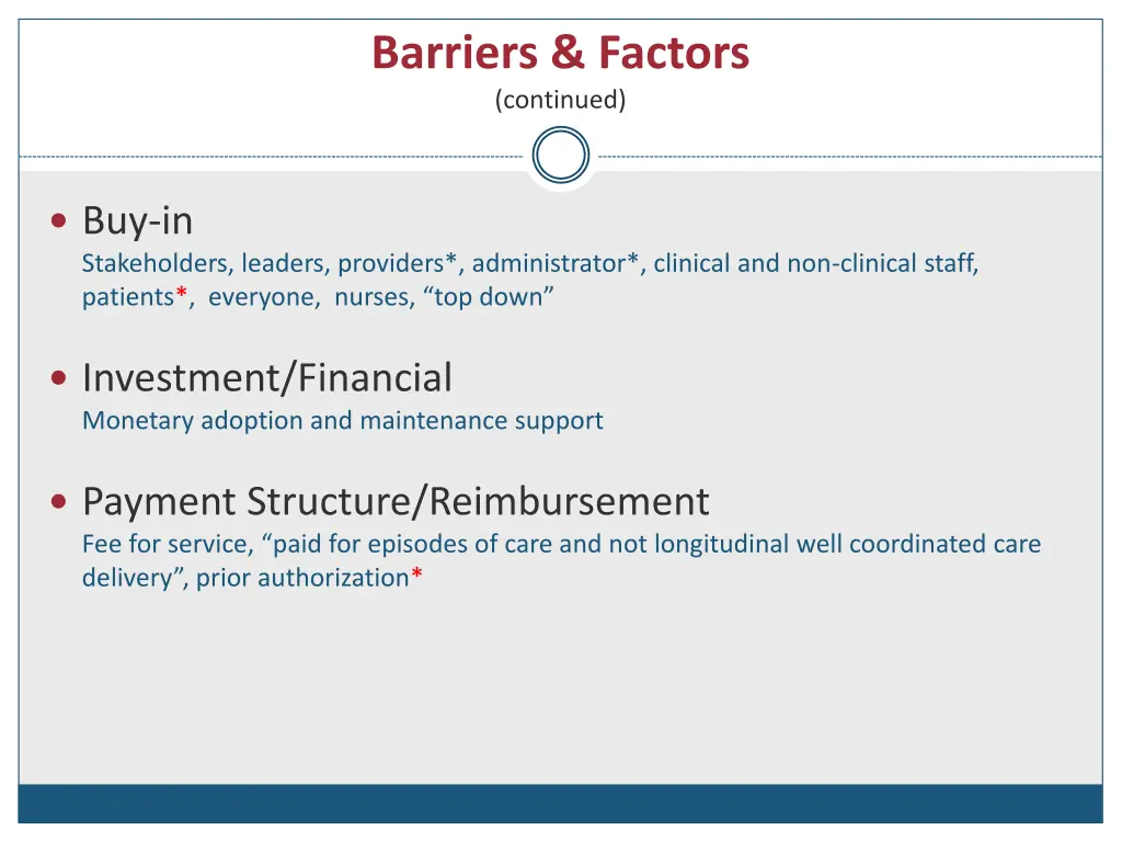 barriers factors continued