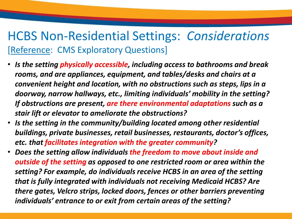 hcbs non residential settings considerations