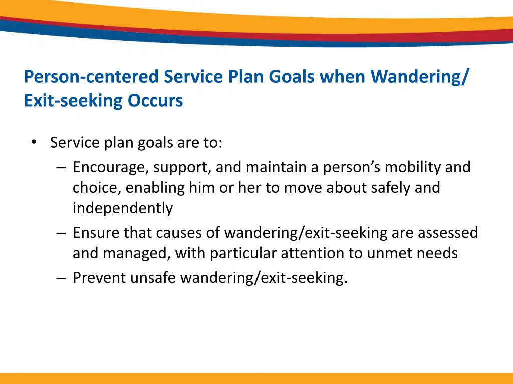 person centered service plan goals when wandering