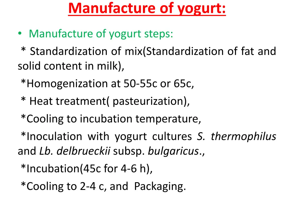 manufacture of yogurt