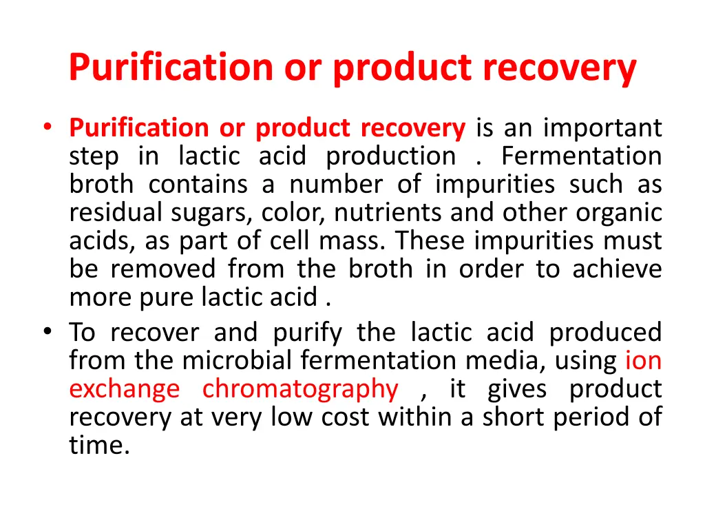 purification or product recovery