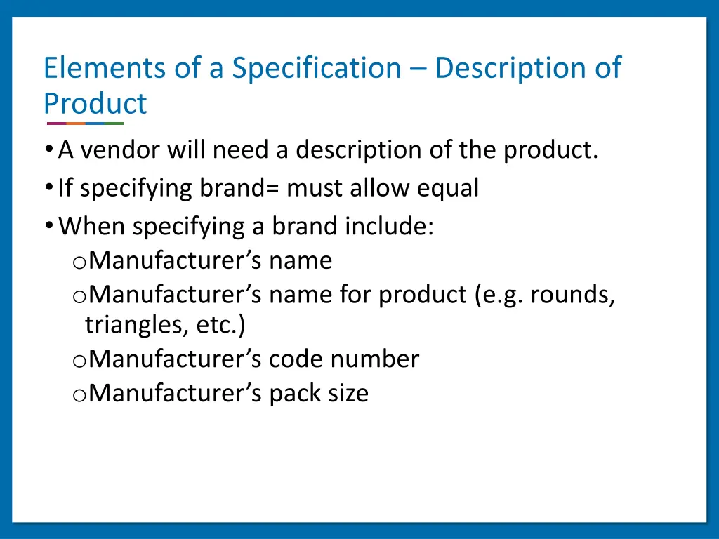 elements of a specification description