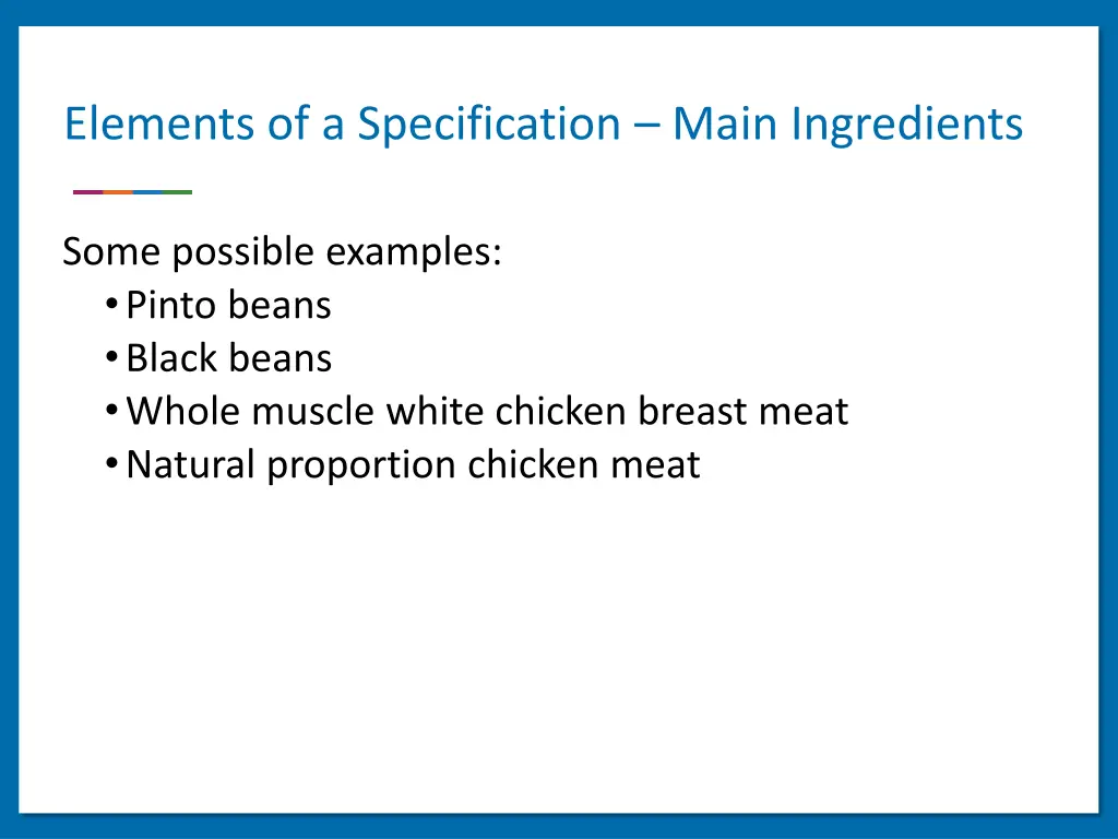 elements of a specification main ingredients