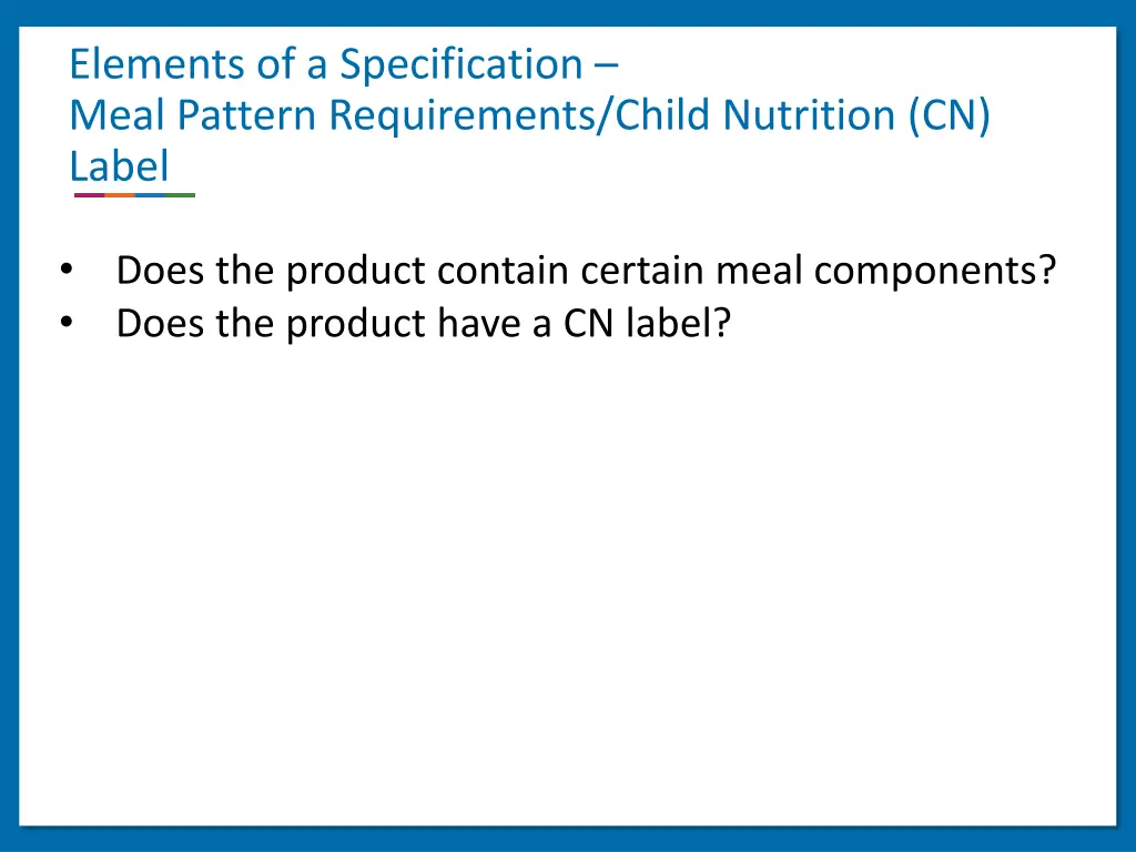 elements of a specification meal pattern