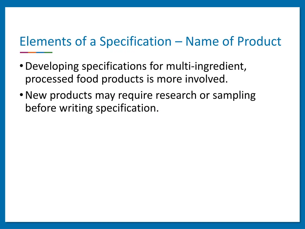 elements of a specification name of product