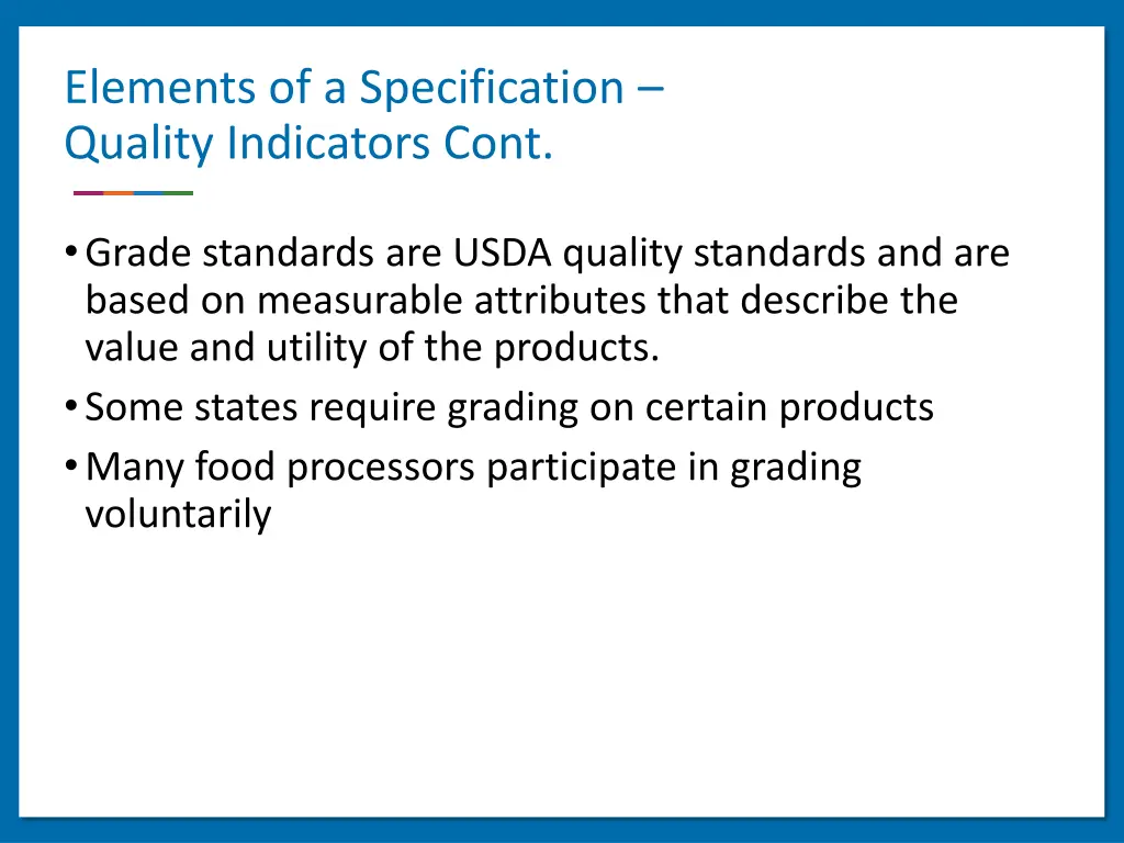 elements of a specification quality indicators 1