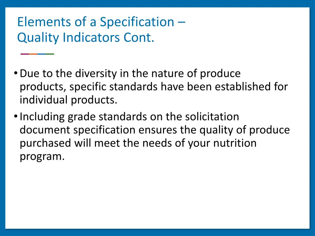 elements of a specification quality indicators 2