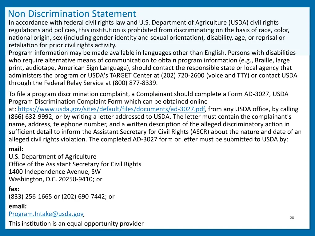 non discrimination statement