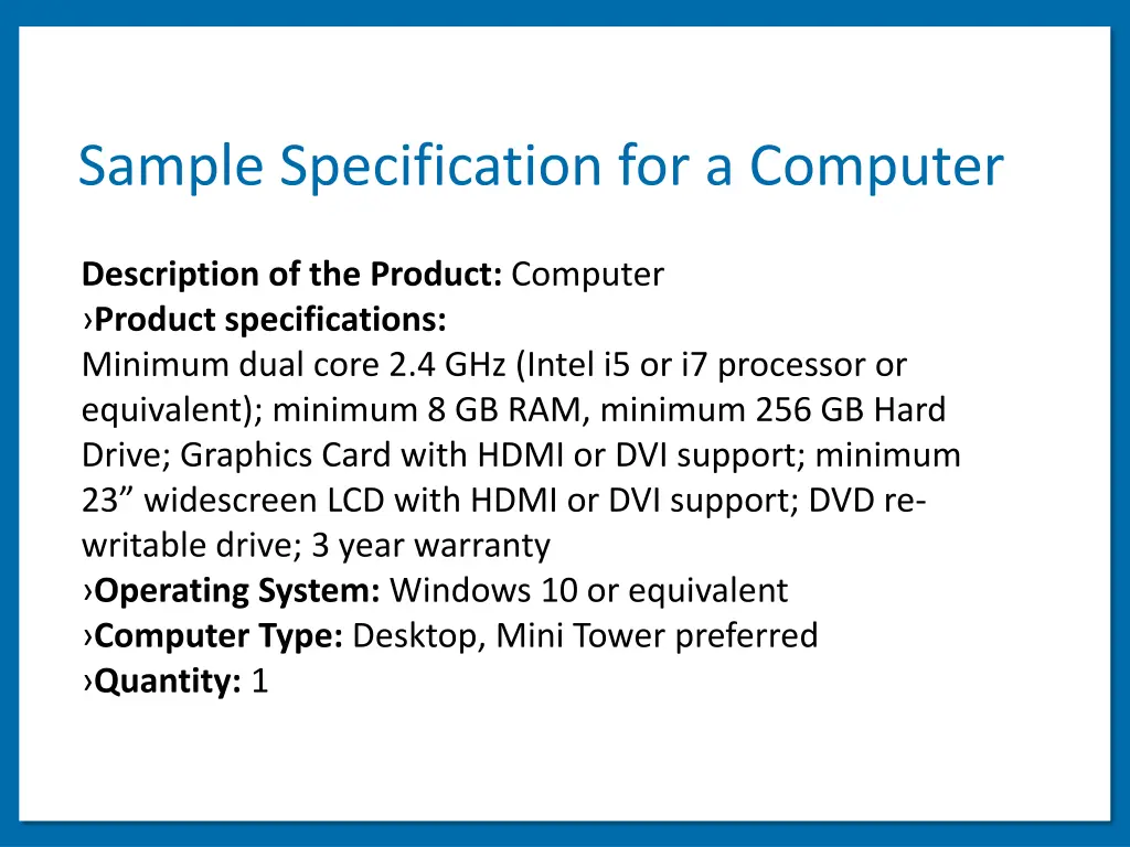 sample specification for a computer