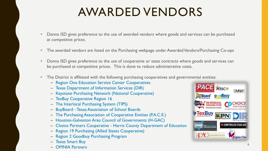 awarded vendors