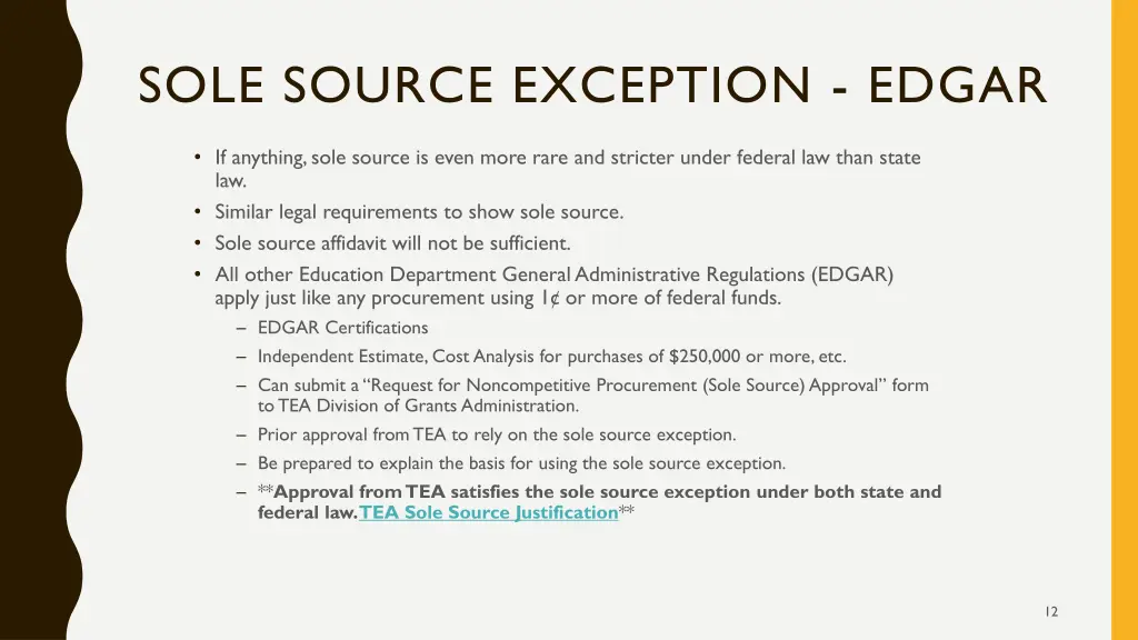 sole source exception edgar