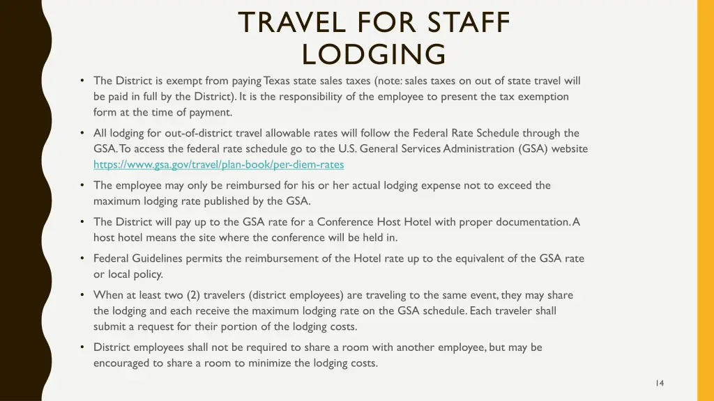 travel for staff lodging