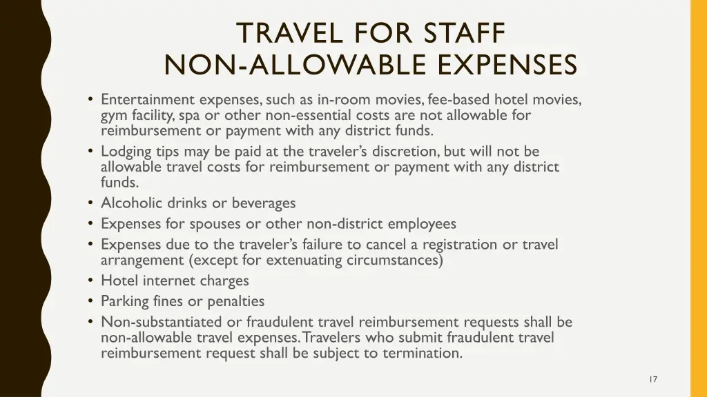 travel for staff non allowable expenses