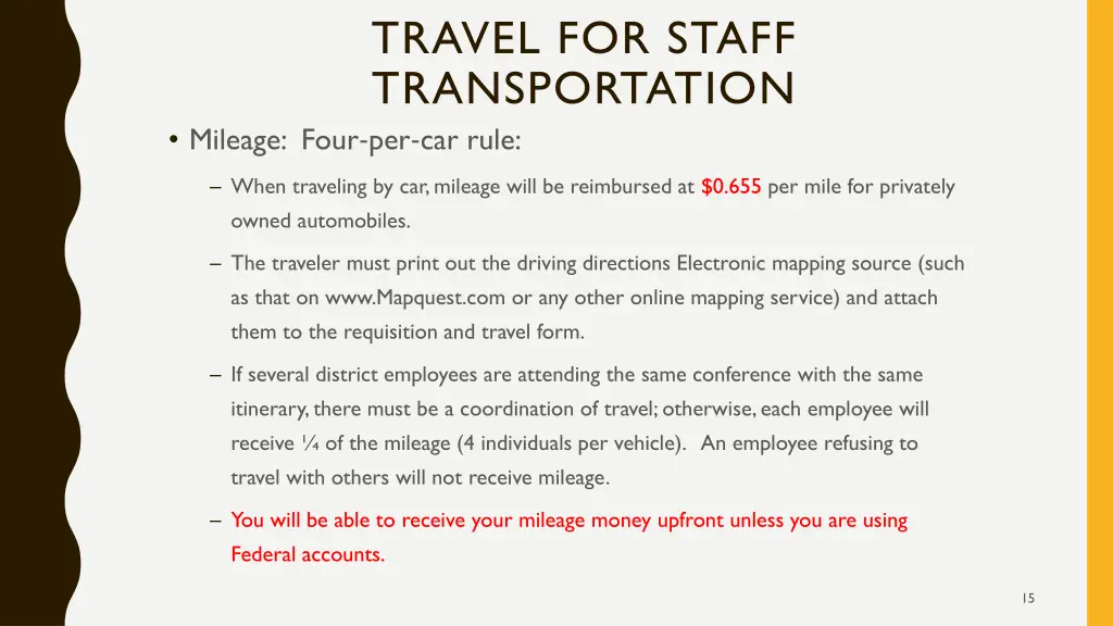 travel for staff transportation mileage four