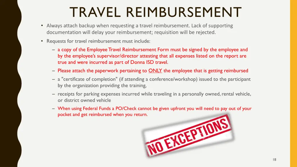 travel reimbursement always attach backup when