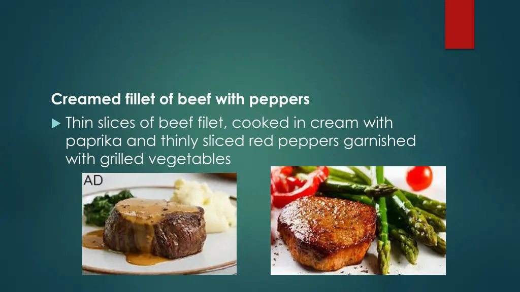 creamed fillet of beef with peppers thin slices