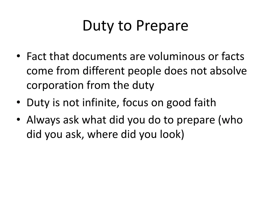 duty to prepare 1