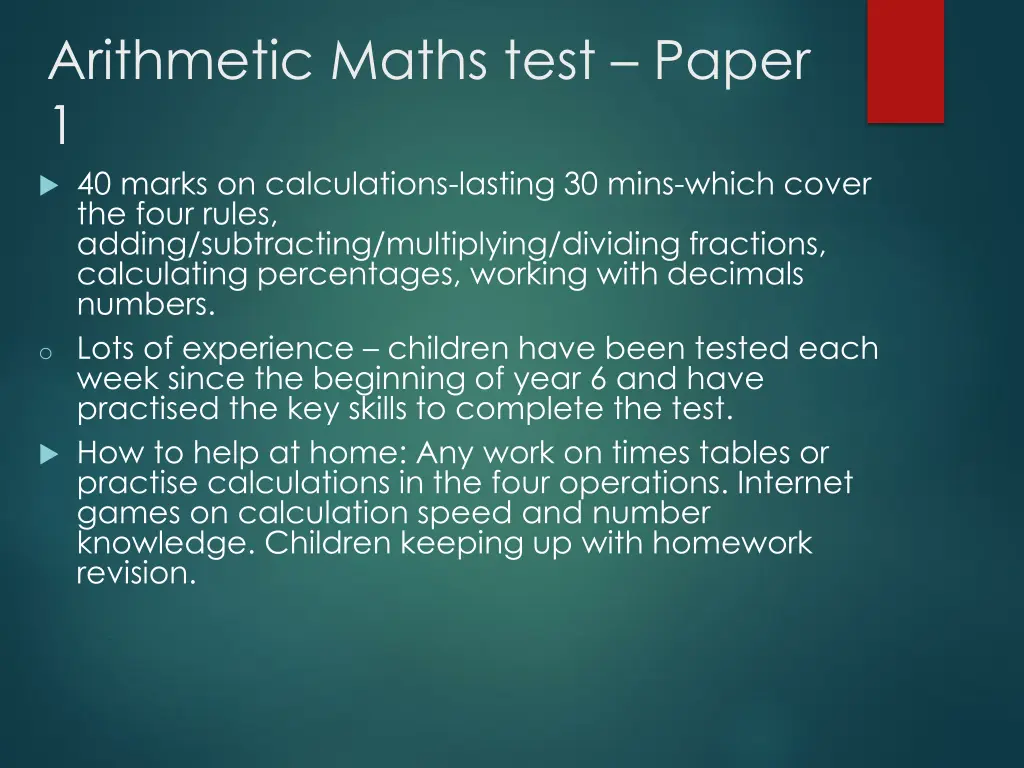 arithmetic maths test paper 1 40 marks