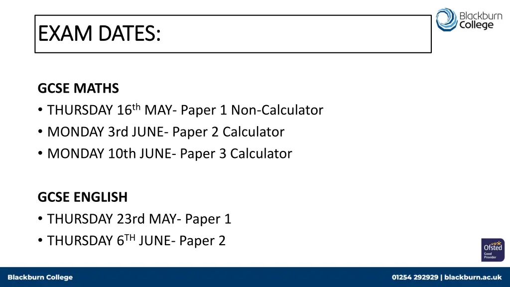 exam dates exam dates