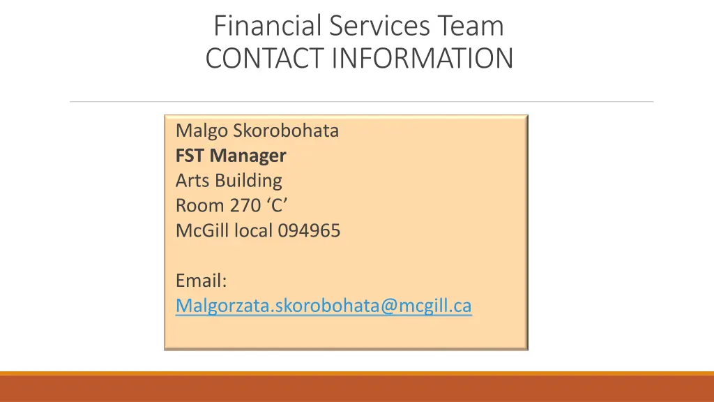 financial services team contact information