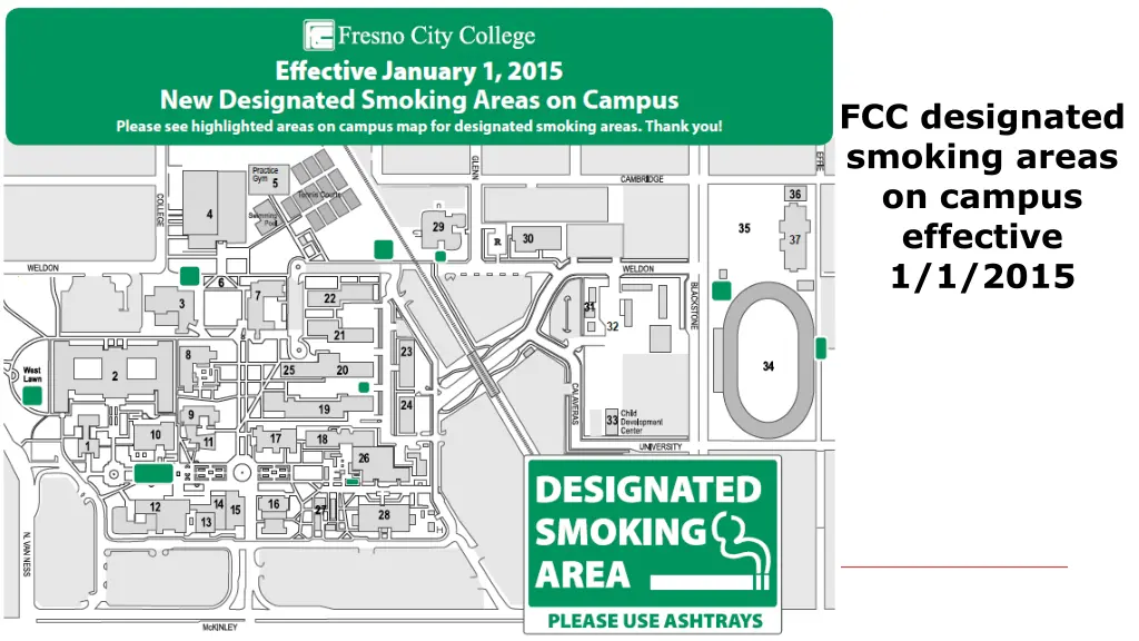 fcc designated smoking areas on campus effective