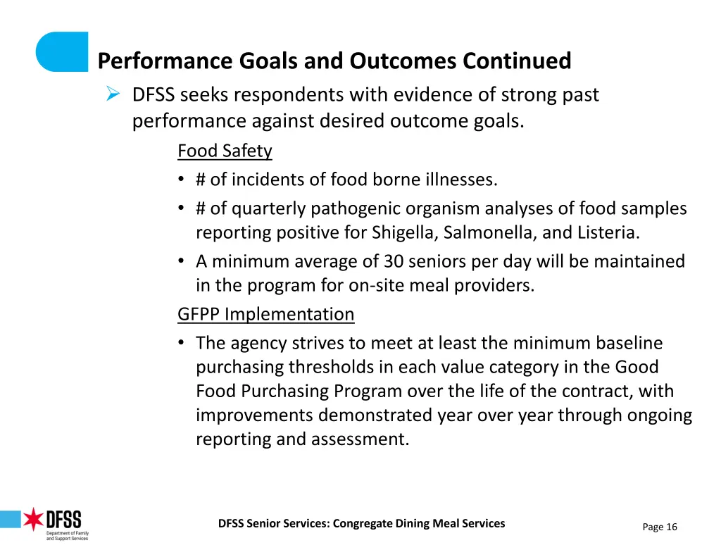 performance goals and outcomes continued dfss