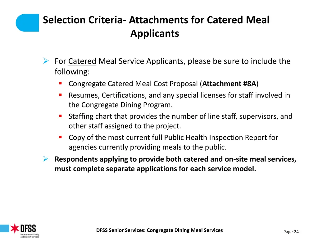 selection criteria attachments for catered meal