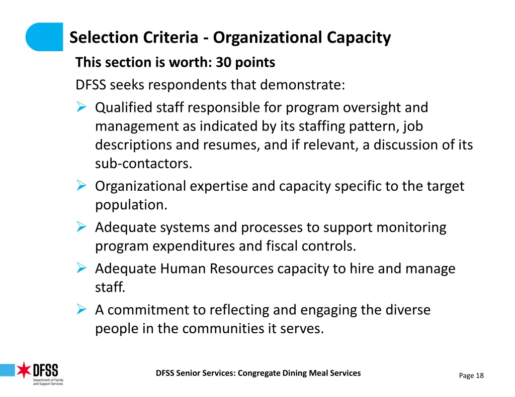 selection criteria organizational capacity