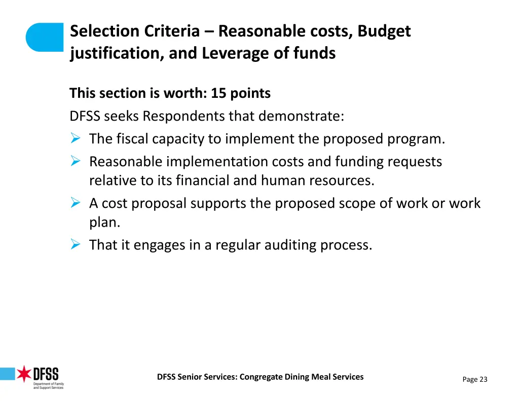 selection criteria reasonable costs budget