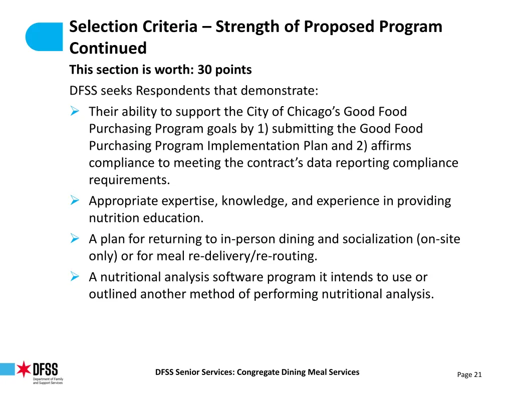 selection criteria strength of proposed program 1