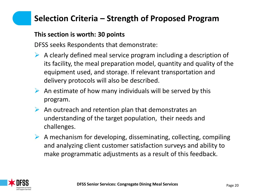 selection criteria strength of proposed program