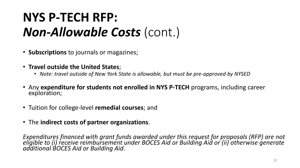 nys p tech rfp non allowable costs cont