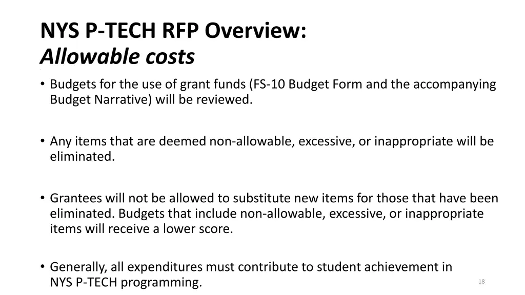 nys p tech rfp overview allowable costs budgets