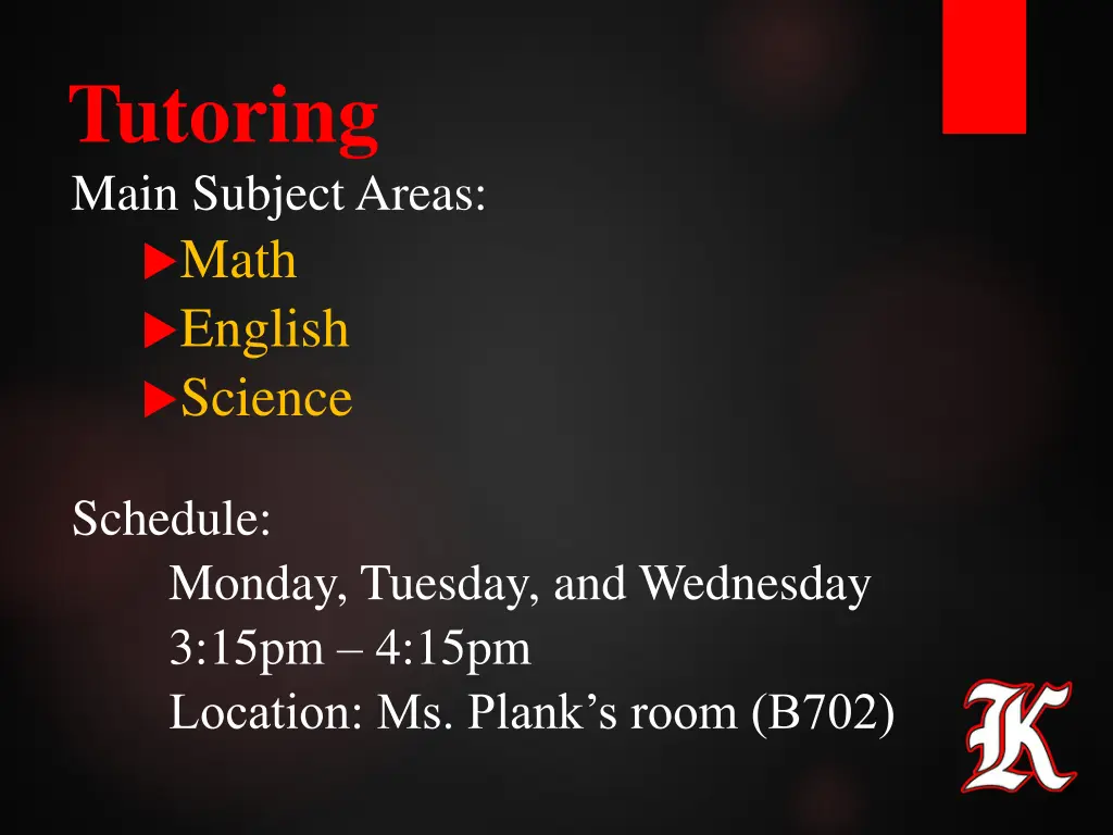 tutoring main subject areas math english science