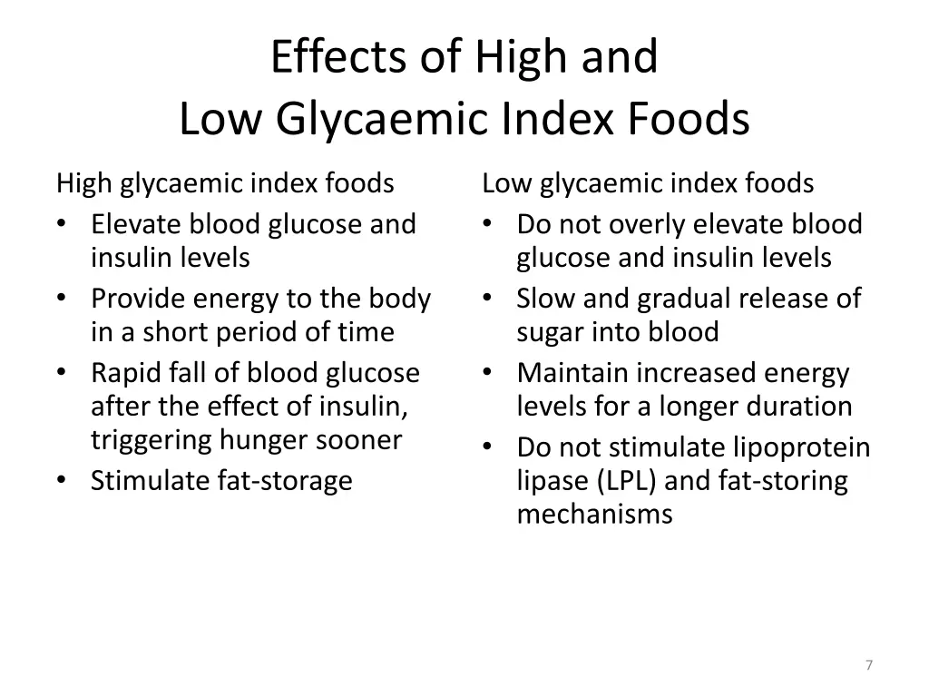 effects of high and low glycaemic index foods