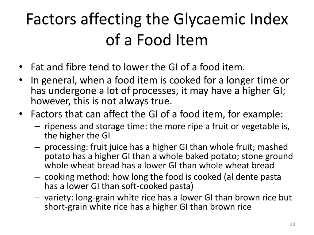 factors affecting the glycaemic index of a food