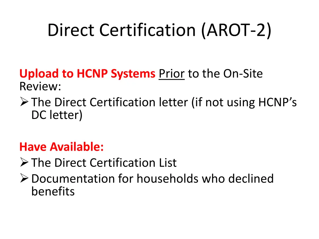 direct certification arot 2