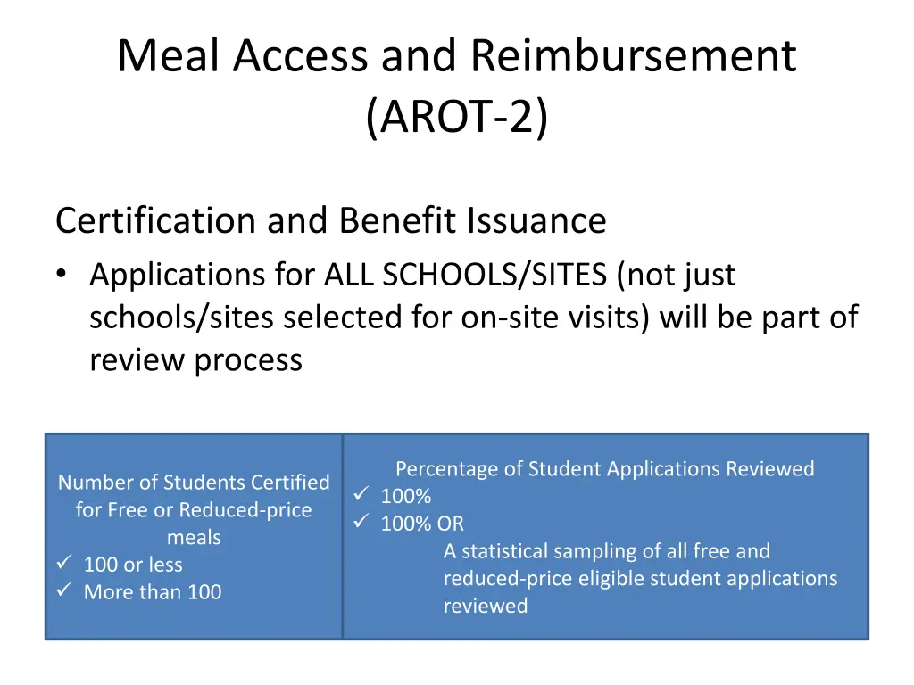 meal access and reimbursement arot 2