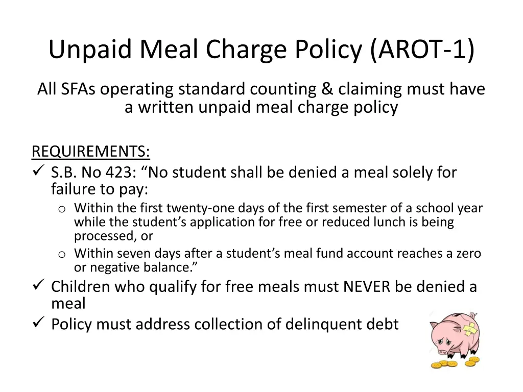 unpaid meal charge policy arot 1