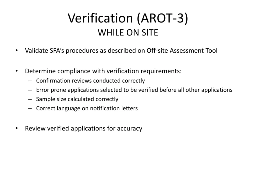 verification arot 3 while on site