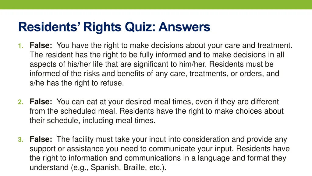 residents rights quiz answers