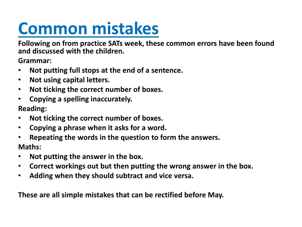 common mistakes following on from practice sats