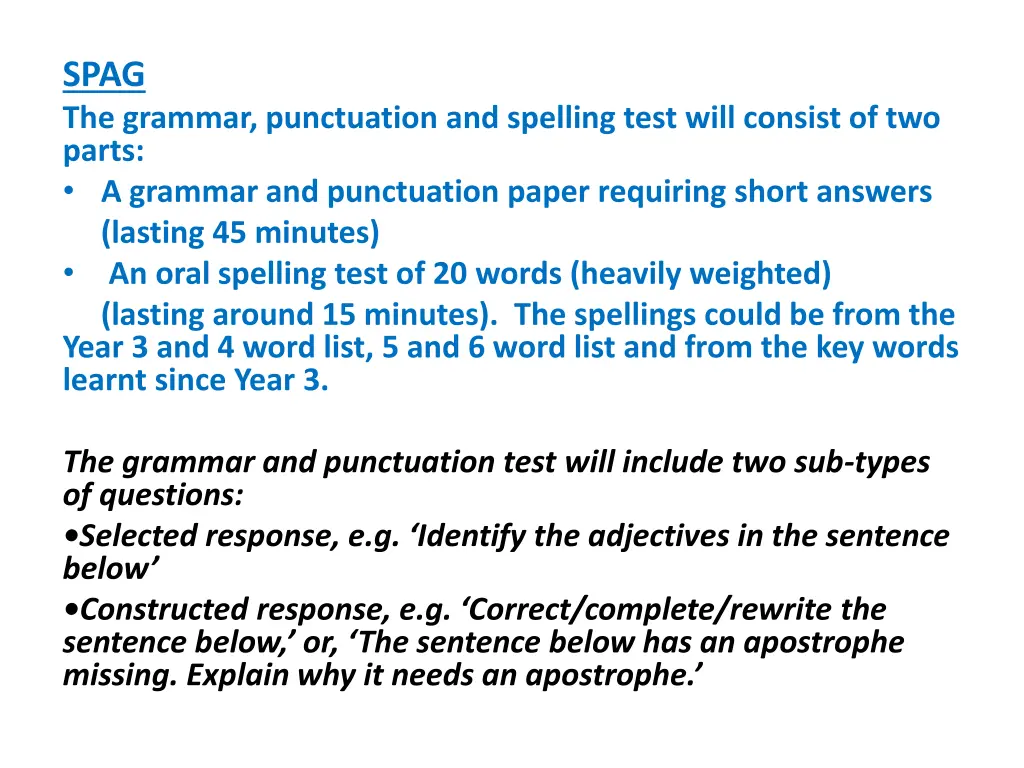 spag the grammar punctuation and spelling test