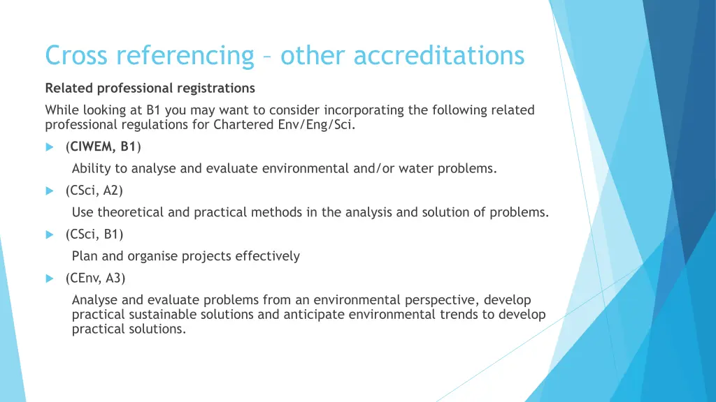 cross referencing other accreditations