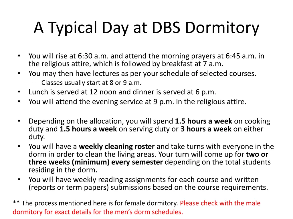 a typical day at dbs dormitory